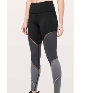 Lululemon full length high rise Nulux Tight Legging 28" Black gray mesh size 6